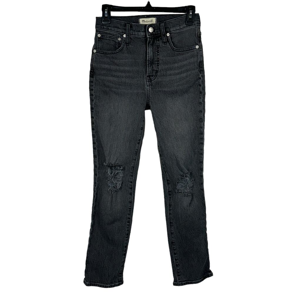 Madewell SZ 25 Perfect Vintage Jeans Distressed Zip-Fly Hi-Rise Stretch Gray